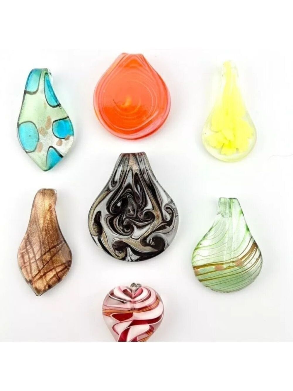 Vintage Murano Style Glass Pendants Lot of 7. Hand Blown